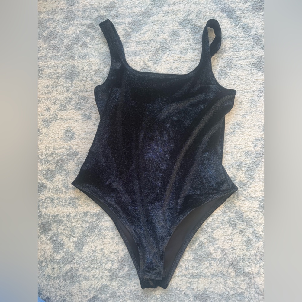 Velvet One-Piece Bodysuit - Black